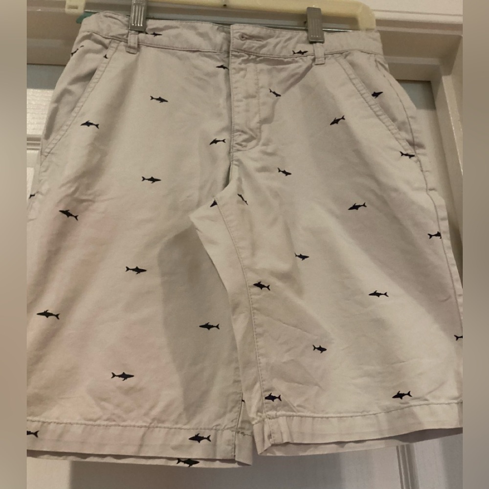 Preppy boys’ shorts- beige with navy sharks
